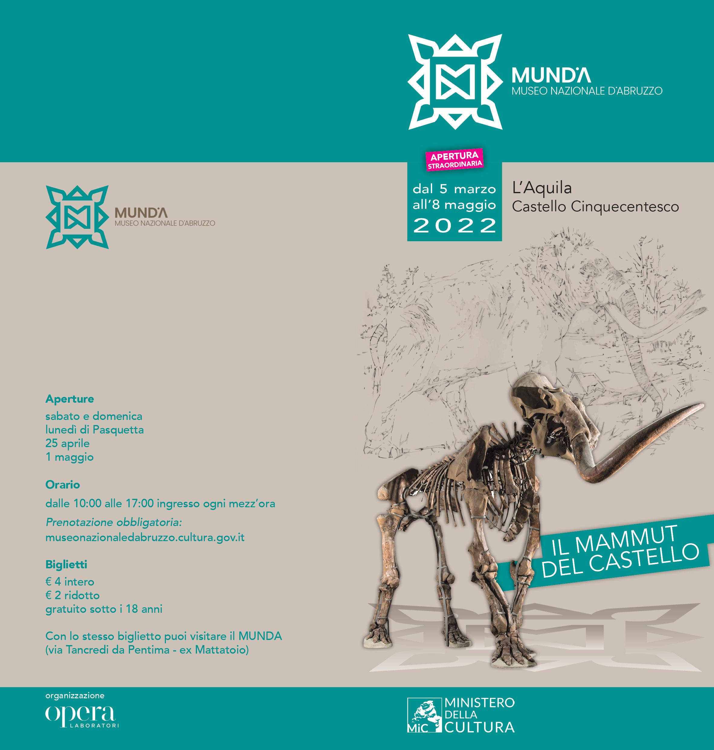 L AQUILA IL MAMMUT DEL CASTELLO APERTURE STRAORDINARIE DEL MAMMUT NEI WEEK END DAL 5 MARZO ALL